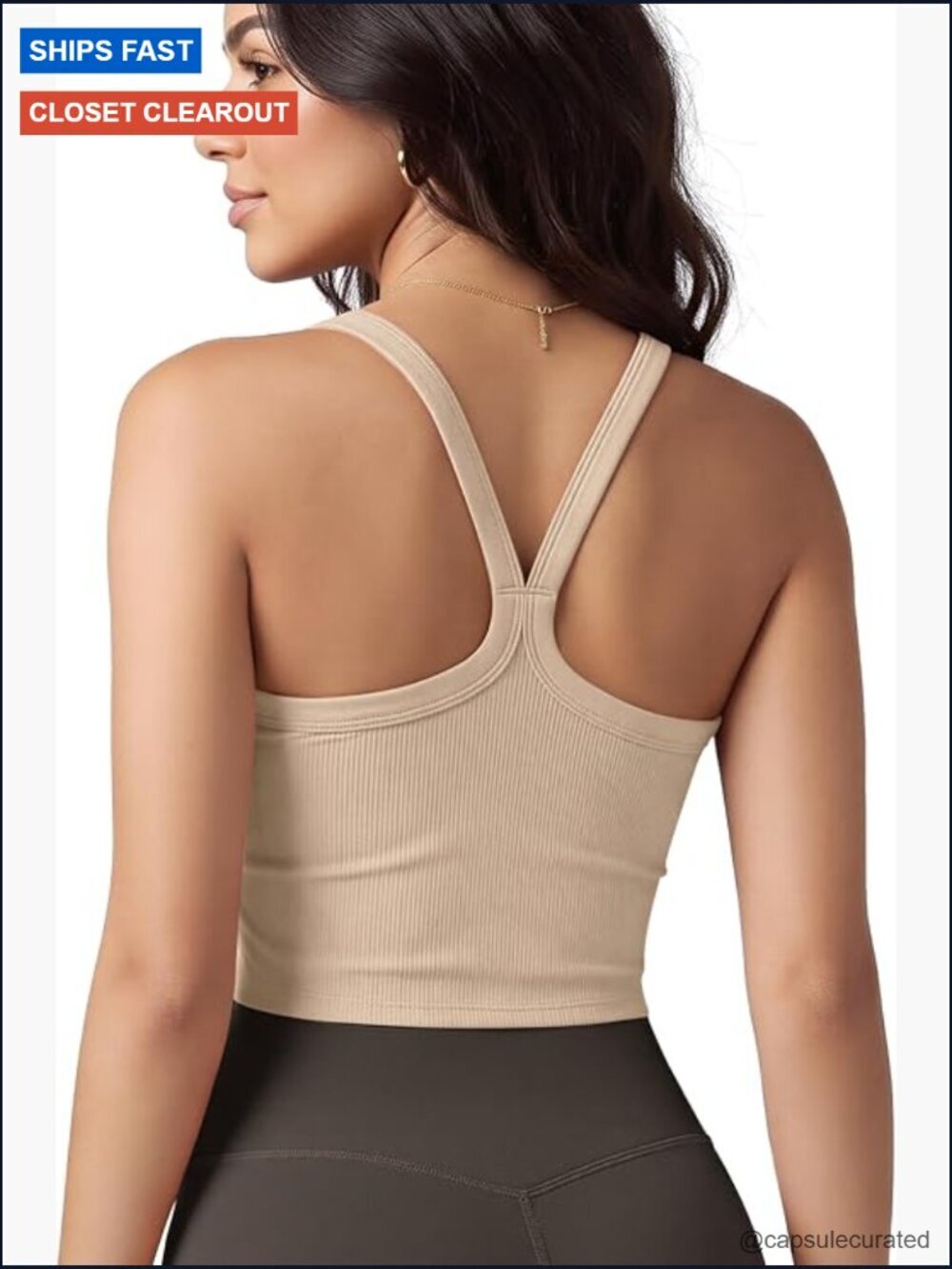 Seamless Crop Tank Scoop Neck Racerback Ribbed Soft Stretch Yoga Lounge Top